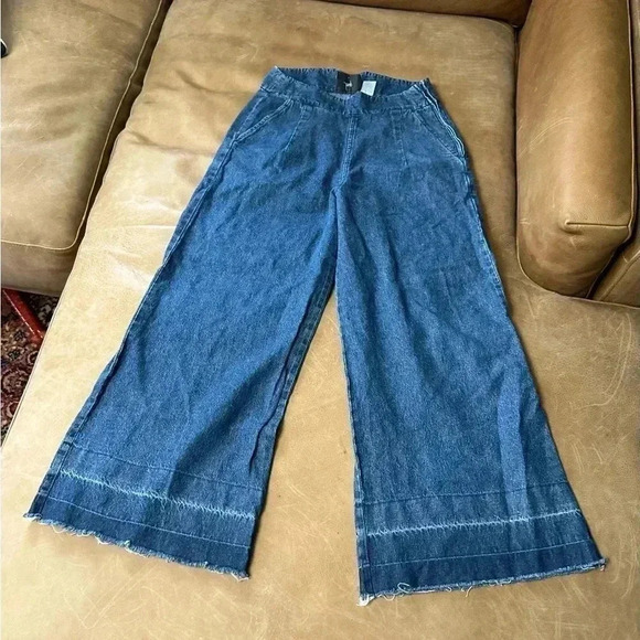 Loup Wide Leg Jeans Raw Hem Side Zip 100% Cotton Womens Size Small - Picture 2 of 13